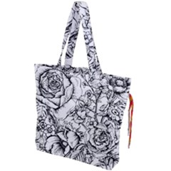 Vintage Floral Vector Seamless Pattern With Roses Drawstring Tote Bag by Vaneshart