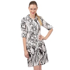 Vintage Floral Vector Seamless Pattern With Roses Long Sleeve Mini Shirt Dress