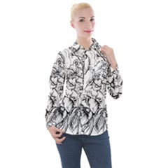 Vintage Floral Vector Seamless Pattern With Roses Women s Long Sleeve Pocket Shirt