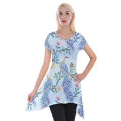 Beautiful Peacock Seamless Pattern Short Sleeve Side Drop Tunic by Vaneshart