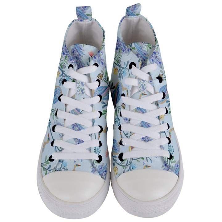 Beautiful Peacock Seamless Pattern Women s Mid-Top Canvas Sneakers