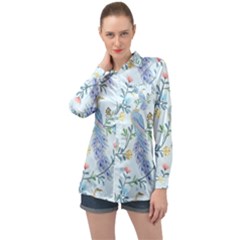 Beautiful Peacock Seamless Pattern Long Sleeve Satin Shirt