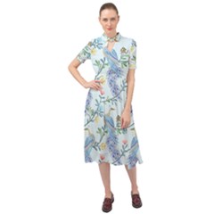 Beautiful Peacock Seamless Pattern Keyhole Neckline Chiffon Dress