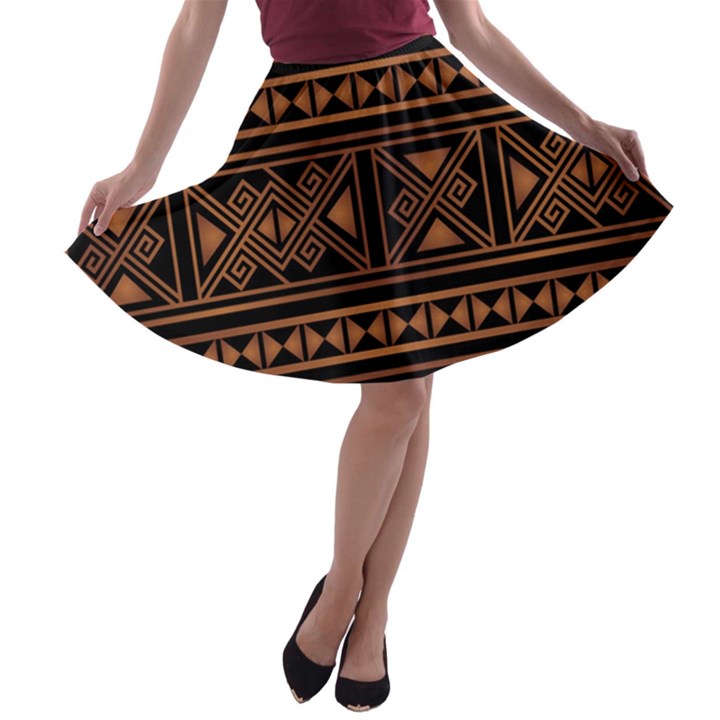 Colorful Bright Ethnic Seamless Striped Pattern Background Orange Black Colors A-line Skater Skirt