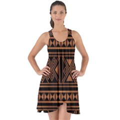 Colorful Bright Ethnic Seamless Striped Pattern Background Orange Black Colors Show Some Back Chiffon Dress