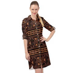 Colorful Bright Ethnic Seamless Striped Pattern Background Orange Black Colors Long Sleeve Mini Shirt Dress