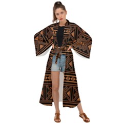 Colorful Bright Ethnic Seamless Striped Pattern Background Orange Black Colors Maxi Kimono