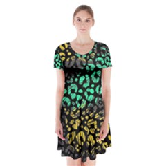 Abstract Geometric Seamless Pattern With Animal Print Short Sleeve V-neck Flare Dress