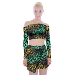 Abstract Geometric Seamless Pattern With Animal Print Off Shoulder Top With Mini Skirt Set by Vaneshart