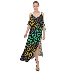 Abstract Geometric Seamless Pattern With Animal Print Maxi Chiffon Cover Up Dress by Vaneshart