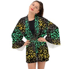 Abstract Geometric Seamless Pattern With Animal Print Long Sleeve Kimono