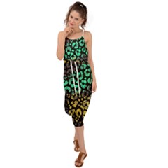 Abstract Geometric Seamless Pattern With Animal Print Waist Tie Cover Up Chiffon Dress