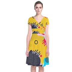 Abstract Colorful Pattern Shape Design Background Short Sleeve Front Wrap Dress