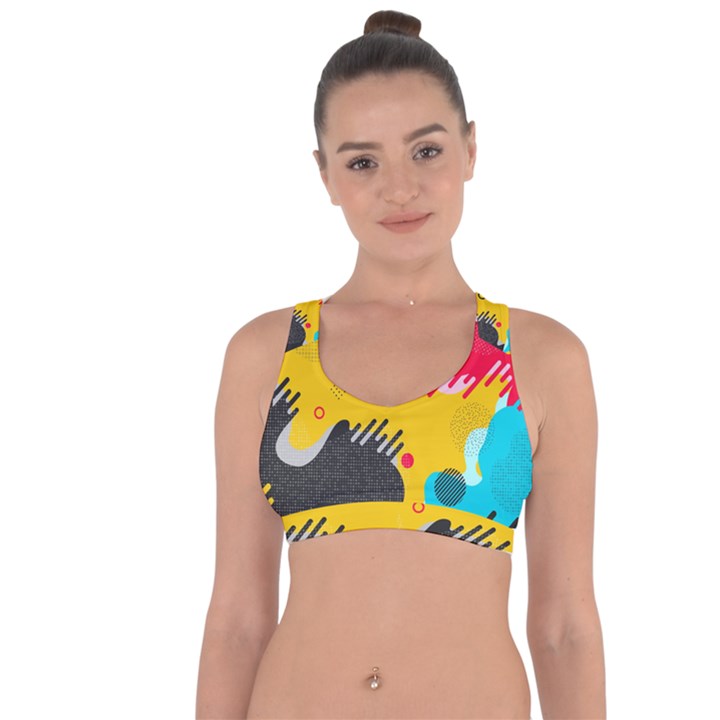 Abstract Colorful Pattern Shape Design Background Cross String Back Sports Bra