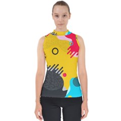 Abstract Colorful Pattern Shape Design Background Mock Neck Shell Top by Vaneshart