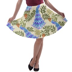 Peacock Vector Design Seamless Pattern Fabri Textile A-line Skater Skirt by Vaneshart