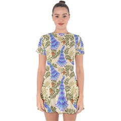 Peacock Vector Design Seamless Pattern Fabri Textile Drop Hem Mini Chiffon Dress by Vaneshart