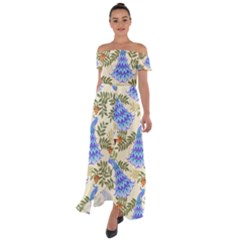 Peacock Vector Design Seamless Pattern Fabri Textile Off Shoulder Open Front Chiffon Dress