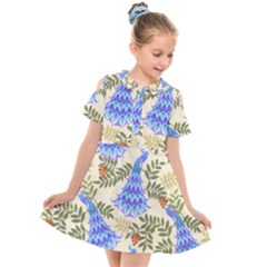 Peacock Vector Design Seamless Pattern Fabri Textile Kids  Short Sleeve Shirt Dress