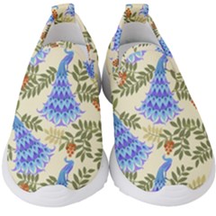 Peacock Vector Design Seamless Pattern Fabri Textile Kids  Slip On Sneakers by Vaneshart