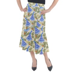 Peacock Vector Design Seamless Pattern Fabri Textile Midi Mermaid Skirt