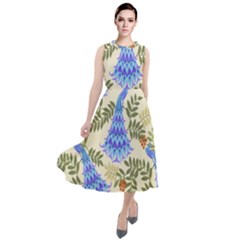 Peacock Vector Design Seamless Pattern Fabri Textile Round Neck Boho Dress