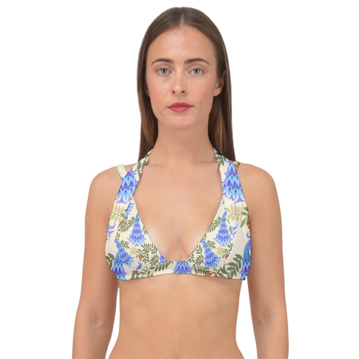 Peacock Vector Design Seamless Pattern Fabri Textile Double Strap Halter Bikini Top