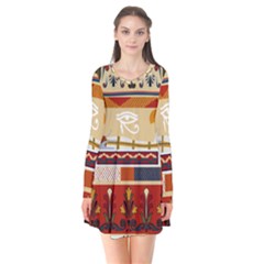 Seamless Ethnic Pattern Long Sleeve V-neck Flare Dress by Vaneshart