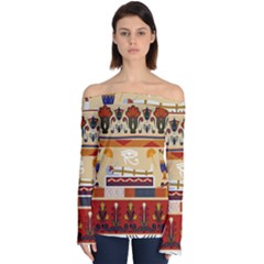 Seamless Ethnic Pattern Off Shoulder Long Sleeve Top by Vaneshart