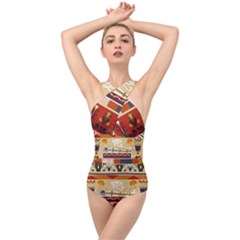 Seamless Ethnic Pattern Cross Front Low Back Swimsuit by Vaneshart