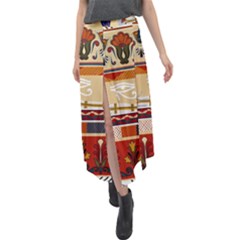 Seamless Ethnic Pattern Velour Split Maxi Skirt