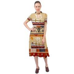 Seamless Ethnic Pattern Keyhole Neckline Chiffon Dress