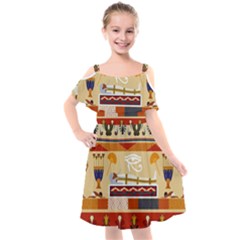 Seamless Ethnic Pattern Kids  Cut Out Shoulders Chiffon Dress by Vaneshart