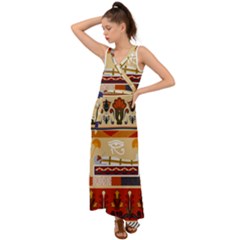 Seamless Ethnic Pattern V-neck Chiffon Maxi Dress