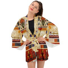 Seamless Ethnic Pattern Long Sleeve Kimono