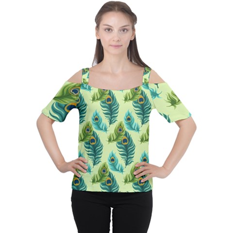 Peacock Feather Pattern Cutout Shoulder Tee by Vaneshart