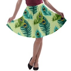 Peacock Feather Pattern A-line Skater Skirt by Vaneshart