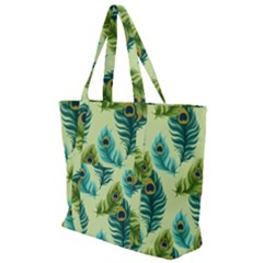 Peacock Feather Pattern Zip Up Canvas Bag by Vaneshart