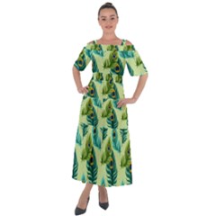 Peacock Feather Pattern Shoulder Straps Boho Maxi Dress 