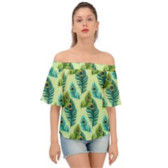 Peacock Feather Pattern Off Shoulder Short Sleeve Top