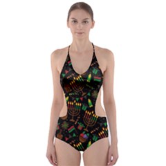 Seamless Pattern Kwanzaa With Traditional Colored Candles Cut-out One Piece Swimsuit by Vaneshart