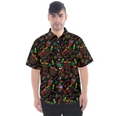 Seamless Pattern Kwanzaa With Traditional Colored Candles Men s Short Sleeve Shirt