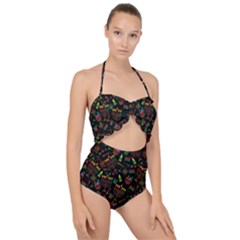 Seamless Pattern Kwanzaa With Traditional Colored Candles Scallop Top Cut Out Swimsuit