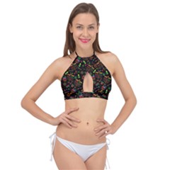 Seamless Pattern Kwanzaa With Traditional Colored Candles Cross Front Halter Bikini Top