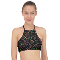 Seamless Pattern Kwanzaa With Traditional Colored Candles Racer Front Bikini Top