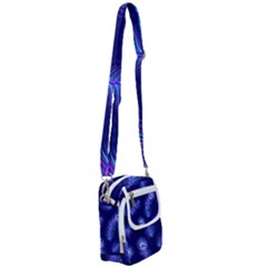 Seamless Pattern With Colorful Peacock Feathers Dark Blue Background Shoulder Strap Belt Bag