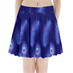 Seamless Pattern With Colorful Peacock Feathers Dark Blue Background Pleated Mini Skirt by Vaneshart