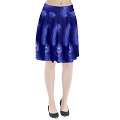 Seamless Pattern With Colorful Peacock Feathers Dark Blue Background Pleated Skirt by Vaneshart