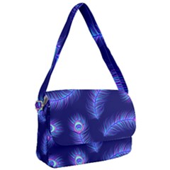 Seamless Pattern With Colorful Peacock Feathers Dark Blue Background Courier Bag by Vaneshart