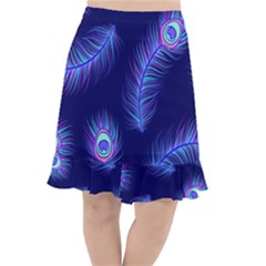 Seamless Pattern With Colorful Peacock Feathers Dark Blue Background Fishtail Chiffon Skirt by Vaneshart